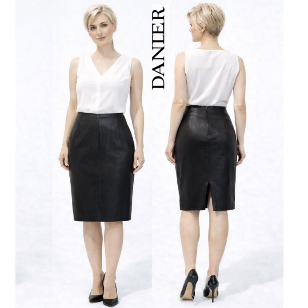 Danier Black Leather Pencil Skirt Classic Midi 4 Office Chic Preppy Quiet Luxury